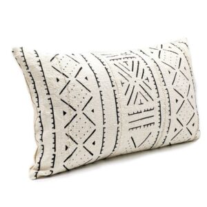 Coussin Bogolan Mudcloth Cushion   Coton Blanc Ecru Decoration Boheme Ethnique MAYLIHA